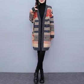 NYL3069 针织开衫外套女2022秋冬新款时尚洋气毛衣宽松胖mm减龄显瘦中长款