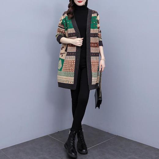 NYL3069 针织开衫外套女2022秋冬新款时尚洋气毛衣宽松胖mm减龄显瘦中长款 商品图1