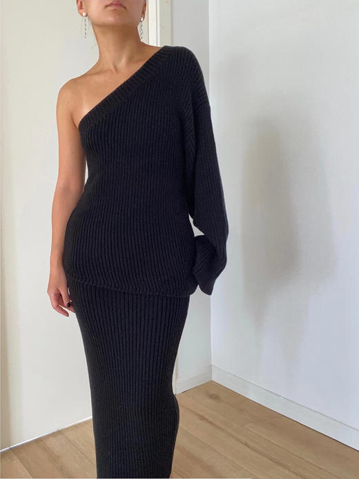 BC｜Chunky knit Skirt [黑 / 白] 商品图1