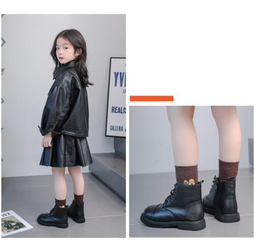 【侧拉链设计】LISYKER秝丝可头层牛皮儿童马丁靴-1402 商品图1