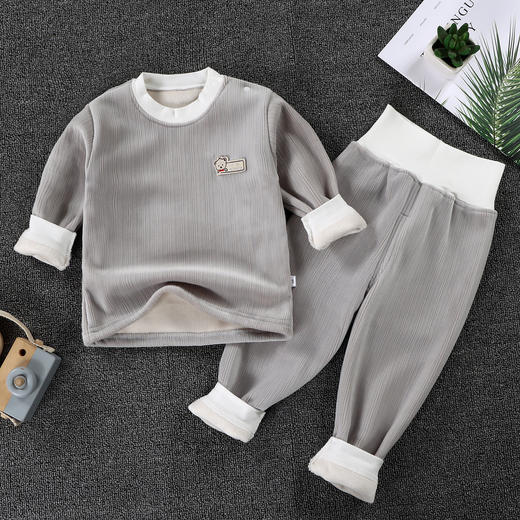 【舒适加绒高腰宝宝护肚】秋冬儿童保暖内衣套装宝宝高腰双面绒加厚秋衣秋裤婴儿护肚子睡衣 商品图9