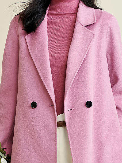 剩M 芳外 气质淑女幽兰粉毛呢外套100%羊毛长款大衣1588 商品图4