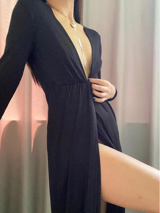 CG｜Hong Kong Dress V领长袖连衣裙［ 黑 / 白 ] 商品图8