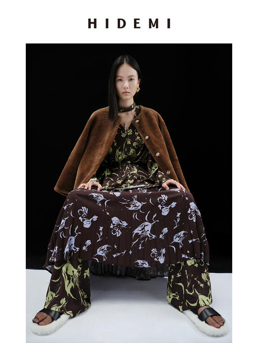 HIDEMI皮毛一体简约圆领短款皮草大衣皮衣 商品图1