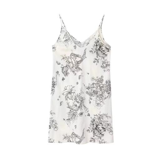 安莉芳印花桑蚕丝棉V领吊带睡裙EL00486女士舒适家居服真丝短裙 商品图2