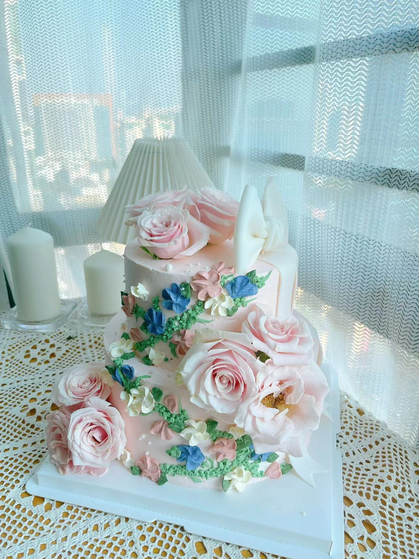 韩式鲜花蝴蝶结蛋糕