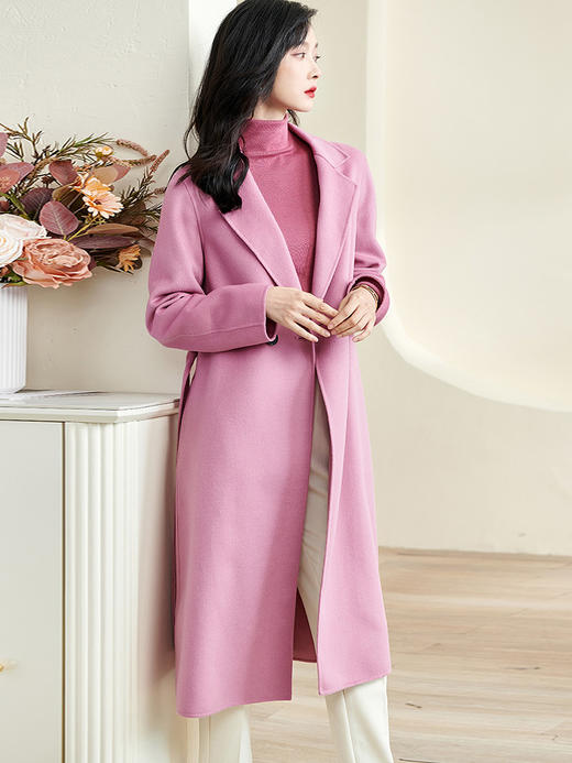 剩M 芳外 气质淑女幽兰粉毛呢外套100%羊毛长款大衣1588 商品图2