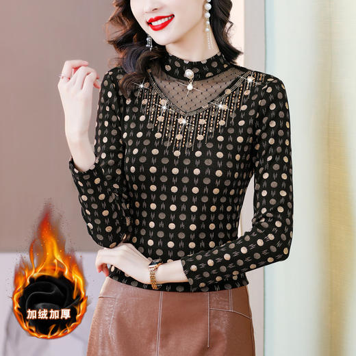 重工烫钻网纱打底衫百搭修身上衣KQL-B08N8993 商品图2