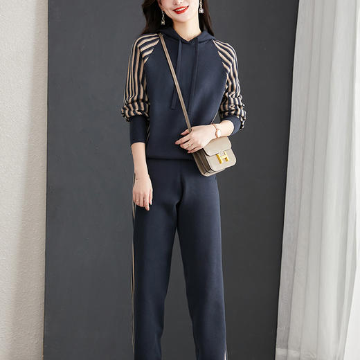 XYFS21-8187新款时尚气质休闲宽松连帽长袖针织卫衣运动裤两件套 商品图3