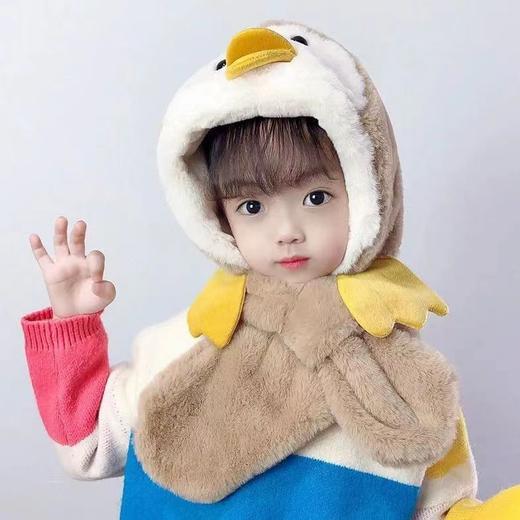 卡通宝宝毛绒拼色儿童帽子围巾一体套装护耳帽男女冬季保暖套头帽sh 商品图1