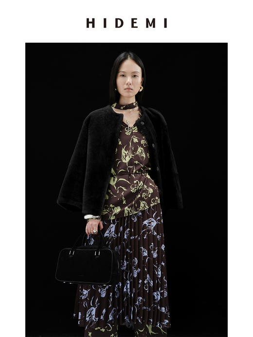 HIDEMI皮毛一体简约圆领短款皮草大衣皮衣 商品图5