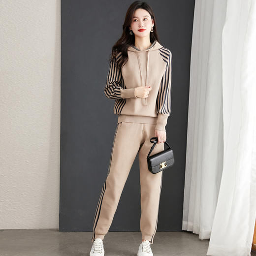 XYFS21-8187新款时尚气质休闲宽松连帽长袖针织卫衣运动裤两件套 商品图5