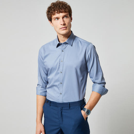 【顺滑舒适】罗蒙春秋新款长袖衬衫纯色翻领简约商务休闲通勤男士衬衣 商品图3