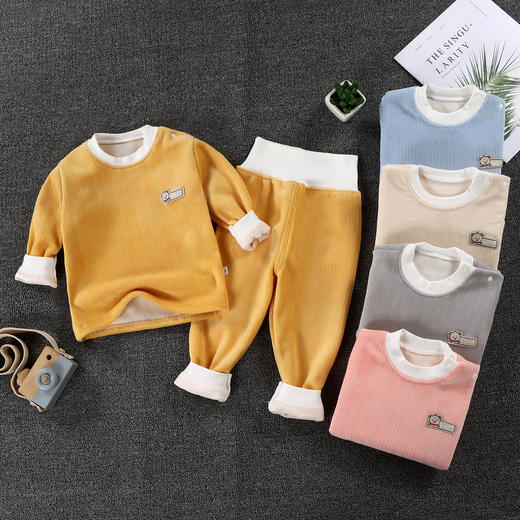 【舒适加绒高腰宝宝护肚】秋冬儿童保暖内衣套装宝宝高腰双面绒加厚秋衣秋裤婴儿护肚子睡衣 商品图0