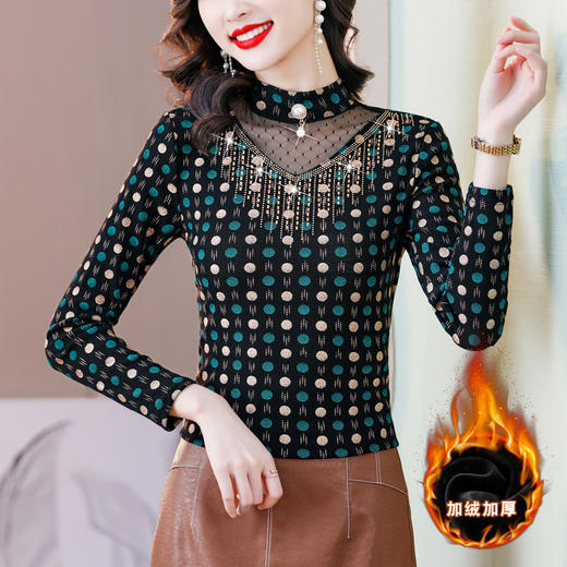 重工烫钻网纱打底衫百搭修身上衣KQL-B08N8993 商品图6