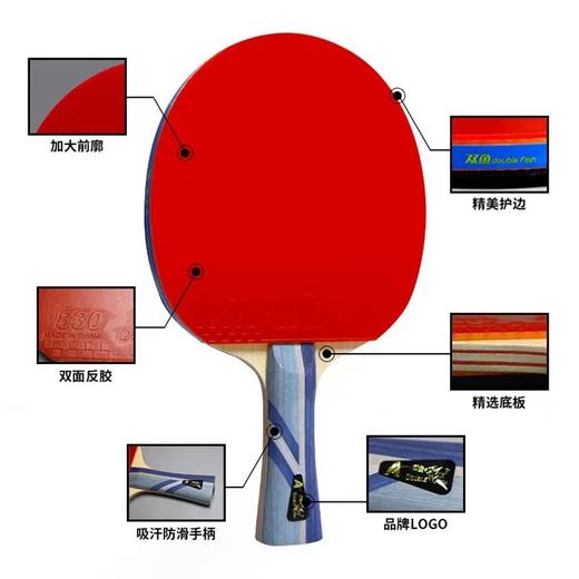 双鱼乒乓球拍单拍3A+E直拍短柄3A+C横拍长柄新三星单拍初学者乒乓球拍7层底板1支 商品图2