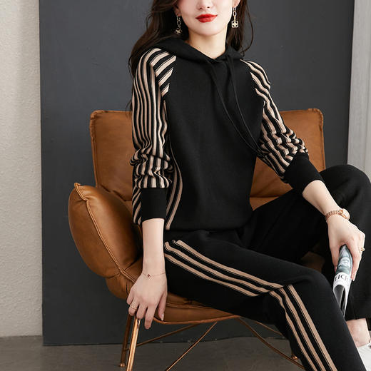 XYFS21-8187新款时尚气质休闲宽松连帽长袖针织卫衣运动裤两件套 商品图2