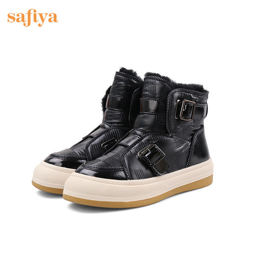【春节不打烊】Safiya/索菲娅 朋克风加绒短靴2022冬季新款加厚防滑保暖羊毛雪地靴女 SF2411A064 商品图2