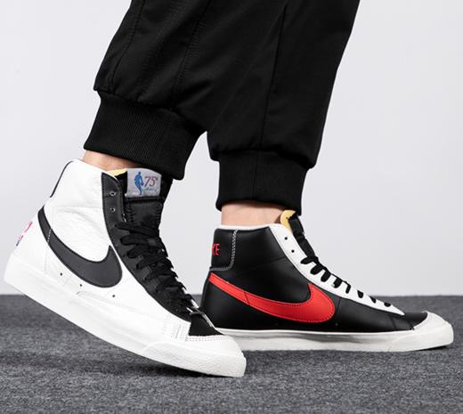 微瑕 （C）Nike/耐克 Blazer Mid NBA75周年限定黑白阴阳鸳鸯板鞋 DD8025-101 商品图1