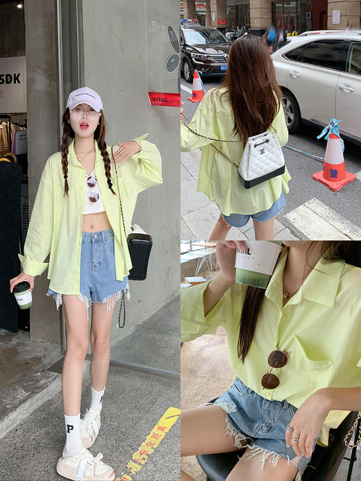 <曾小咸推荐> 简约纯色长袖衬衣宽松百搭日常通勤上衣 商品图2