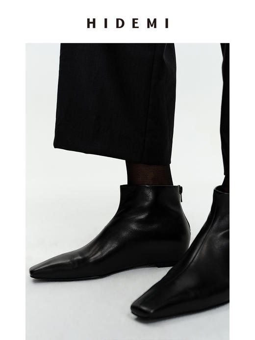 HIDEMI【当当同款】极简方尖头内增高踝靴短靴 牛皮/漆皮/麂皮 商品图10