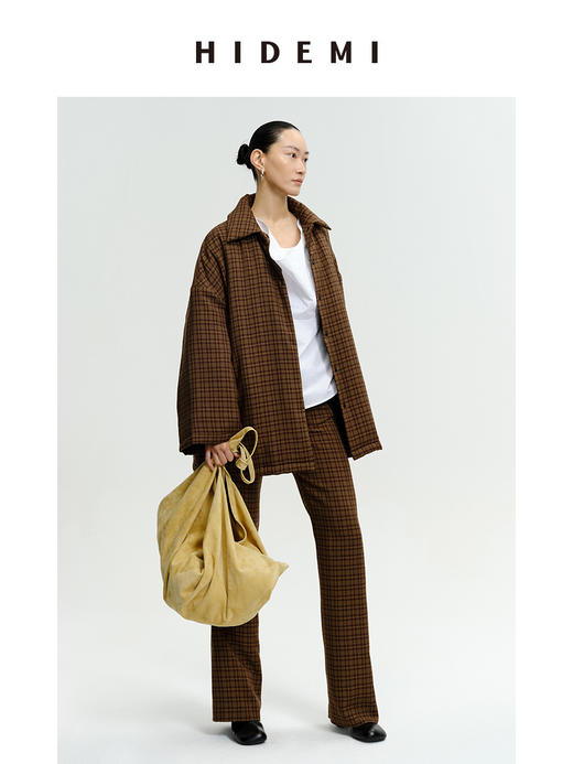HIDEMI 【赵丽颖同款】格纹色织廓形棉服套装 外套/微喇裤 商品图2