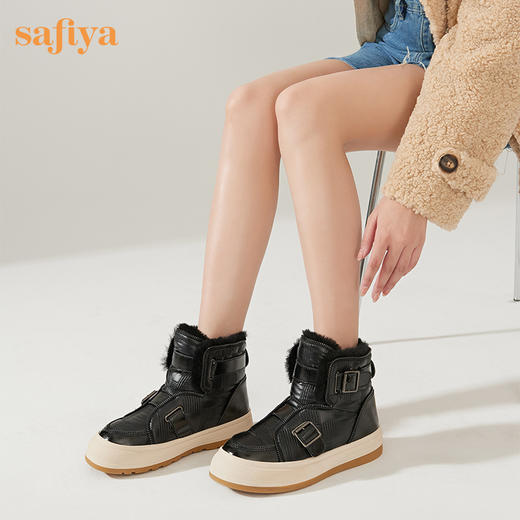 【春节不打烊】Safiya/索菲娅 朋克风加绒短靴2022冬季新款加厚防滑保暖羊毛雪地靴女 SF2411A064 商品图8