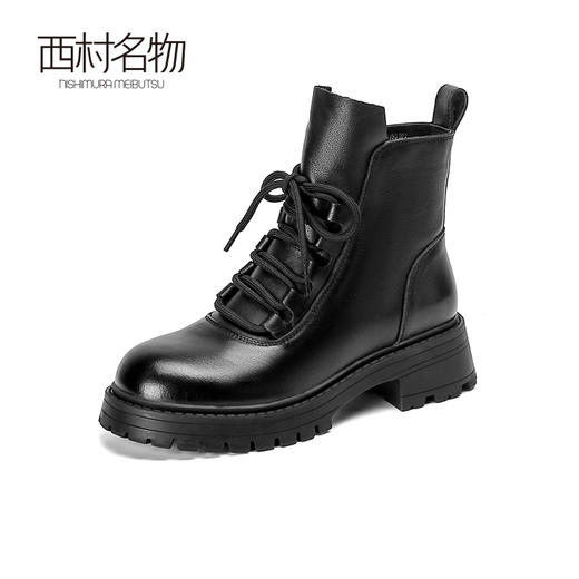 西村名物2022秋冬季新款厚底马丁靴圆头系带增高女舒适短靴44931 商品图2