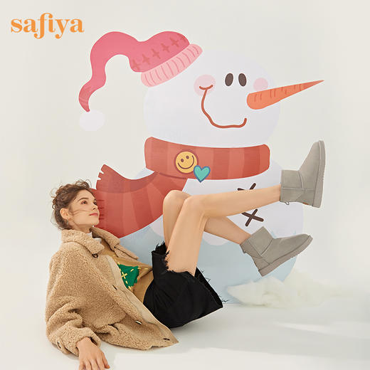 【新春秒杀】Safiya/索菲娅 棉靴女2022冬季新款真皮厚底防滑加绒保暖雪地靴女 SF2411A105 商品图1