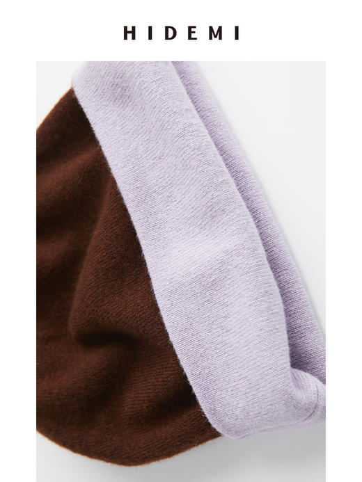 HIDEMI 美利奴羊毛系列棕紫双层双色两带圆帽针织帽 商品图1
