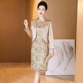 LC-2280香槟金套装丈母娘刺绣礼服春洋气年轻喜婆婆婚宴装秋冬两件套