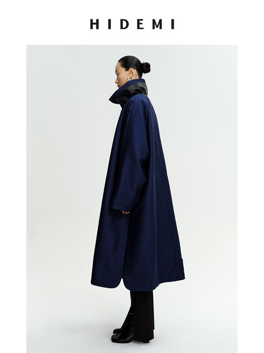 HIDEMI拼皮立领极简大廓型长款棉服 商品图3