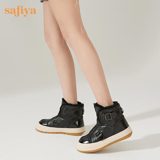 【春节不打烊】Safiya/索菲娅 朋克风加绒短靴2022冬季新款加厚防滑保暖羊毛雪地靴女 SF2411A064 商品图10