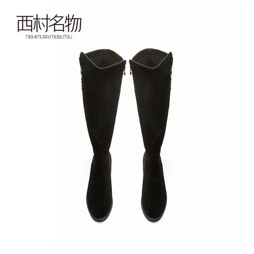 西村名物秋冬长靴女磨砂平底高筒靴增高不过膝加绒长筒靴子44471 商品图2