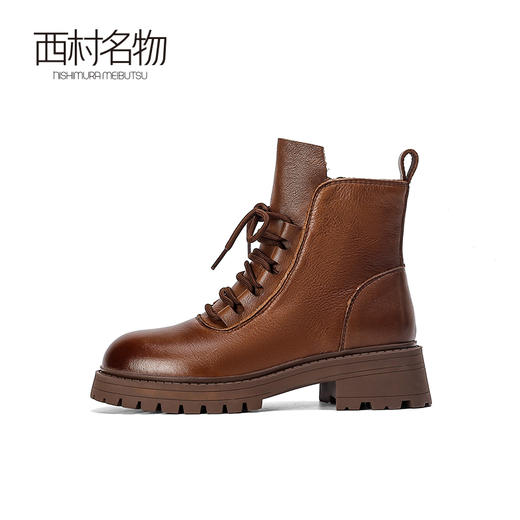 西村名物2022秋冬季新款厚底马丁靴圆头系带增高女舒适短靴44931 商品图3