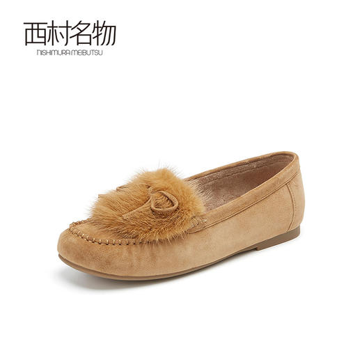 西村名物豆豆鞋女2022年秋季新款英伦平底百搭一脚蹬毛毛鞋37821 商品图1