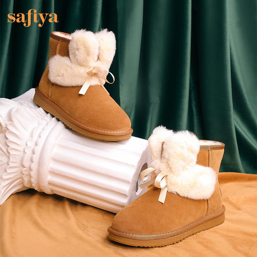 【春节不打烊】Safiya/索菲娅 冬季棉靴甜美毛绒兔耳朵2022冬季新款保暖羊毛雪地靴女 SF2411A092 商品图1
