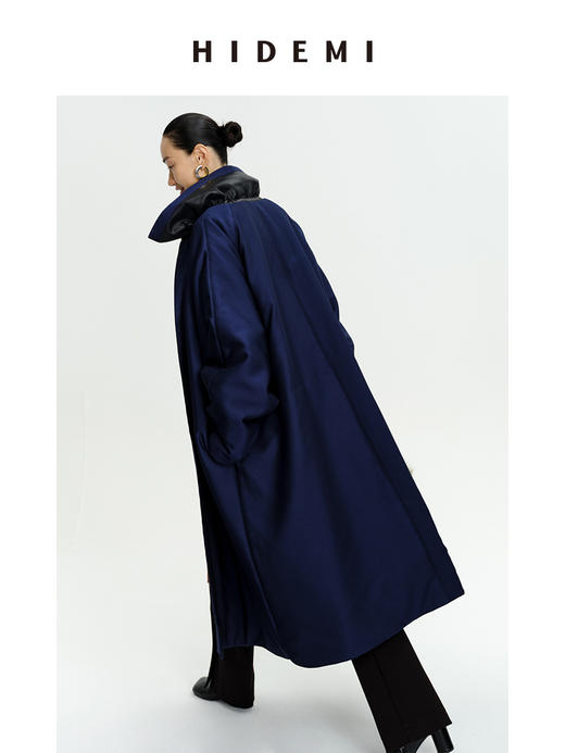 HIDEMI拼皮立领极简大廓型长款棉服 商品图6