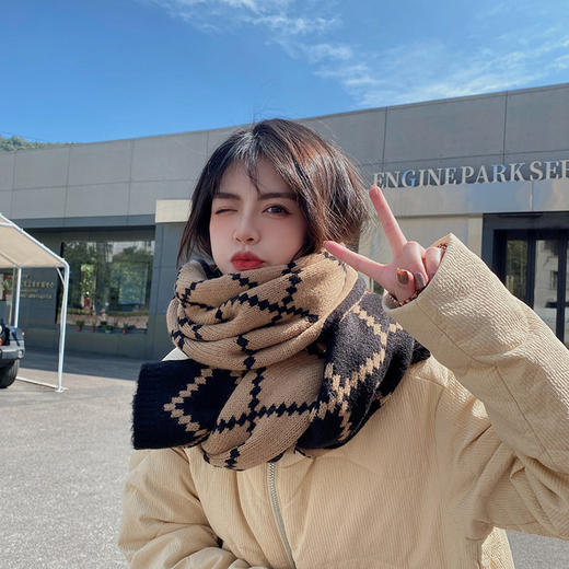 围巾女冬季 2022新款时尚百搭高感小众ins潮保暖学生格纹男女围脖 商品图1