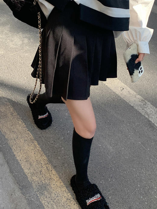 <曾小咸推荐>女装黑色百褶裙女百搭高腰a字半身裙防走光显瘦秋冬短裙子 商品图5