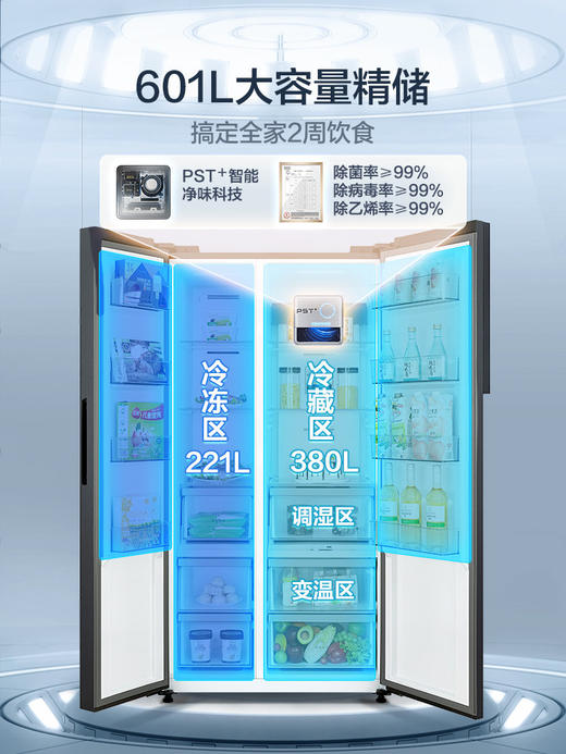 美的601L墨兰灰高端急速净味家用大容量一级智能冰箱 商品图2