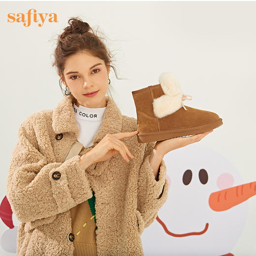 【春节不打烊】Safiya/索菲娅 冬季棉靴甜美毛绒兔耳朵2022冬季新款保暖羊毛雪地靴女 SF2411A092 商品图5