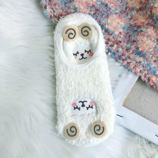 珊瑚绒可爱保暖地板袜秋冬加绒加厚卡通睡眠袜居家防滑空调袜子女 商品图5