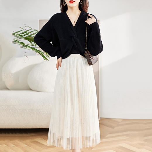 法式复古V领上衣气质半身裙长裙时尚两件套HR-WM78729 商品图3