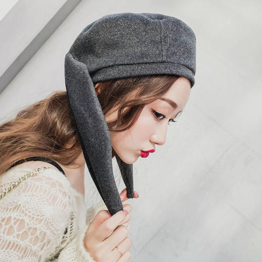 日系李白同款软妹帽子兔耳贝雷帽女甜美可爱蓓蕾帽青年黑色画家帽 商品图5