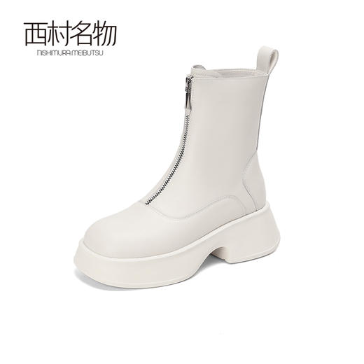 西村名物前拉链休闲靴女2022冬季靴子新款商场短靴厚底皮靴44991 商品图1