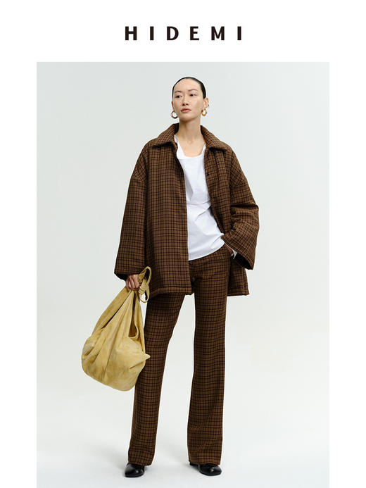 HIDEMI 【赵丽颖同款】格纹色织廓形棉服套装 外套/微喇裤 商品图1