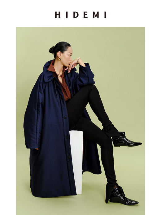 HIDEMI拼皮立领极简大廓型长款棉服 商品图10