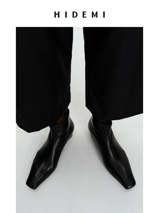 HIDEMI【当当同款】极简方尖头内增高踝靴短靴 牛皮/漆皮/麂皮 商品图9
