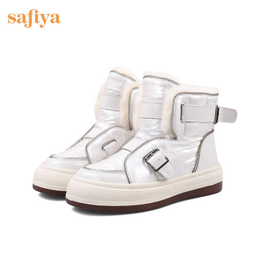 【春节不打烊】Safiya/索菲娅 朋克风加绒短靴2022冬季新款加厚防滑保暖羊毛雪地靴女 SF2411A064 商品图1